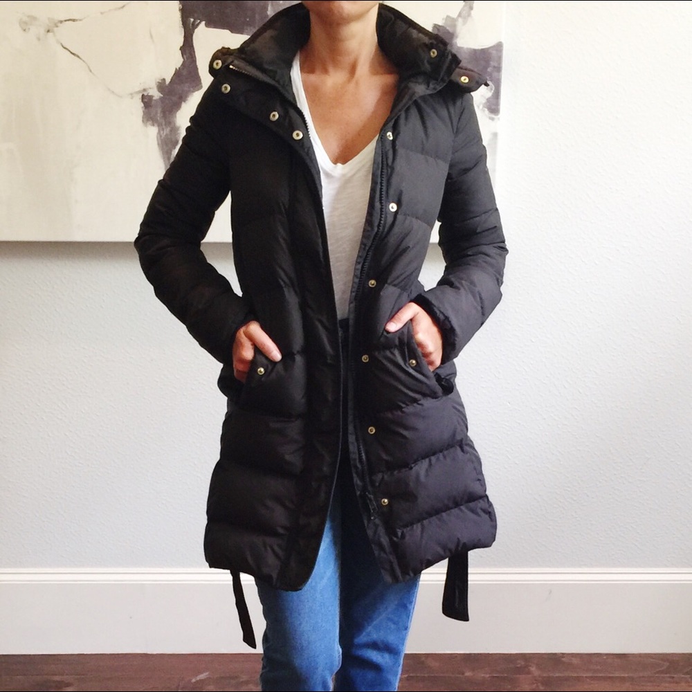 Black J. Crew Wintress Belted Down Puffer Coat